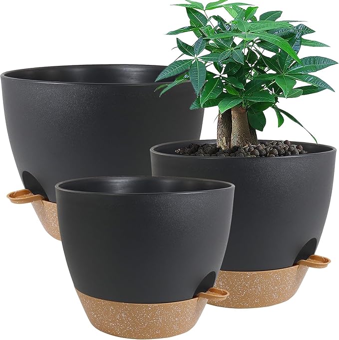 Large Self Watering Pots, 12/10/9 Plastic Planters by UOUZ
