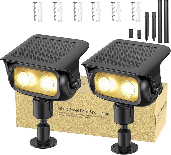 Solar Landscape Spotlights Outdoor Waterproof IP67, Warm White LED Spot Lights by CREATESTAR