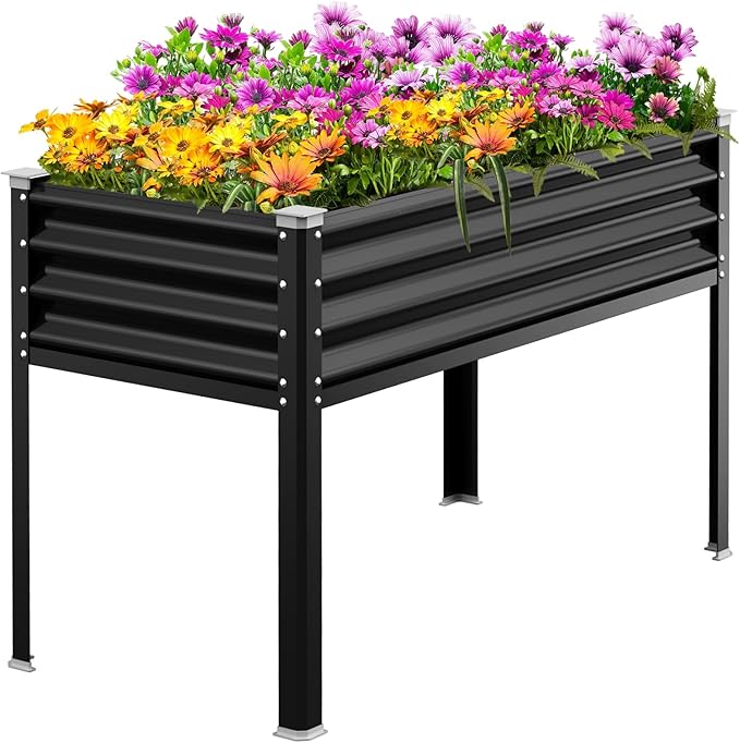 Raised Garden Bed with Legs, 48×24×32in Galvanized Raised Garden Beds Outdoor by Patiobay