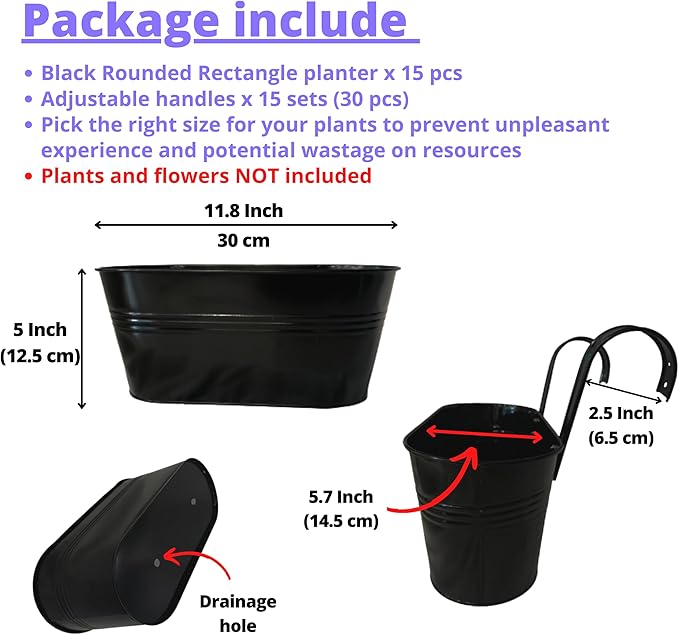 LaLaGreen Rail Planter Outdoor Plants Black Metal Iron Hanging Flower Pots Deck - Image 2