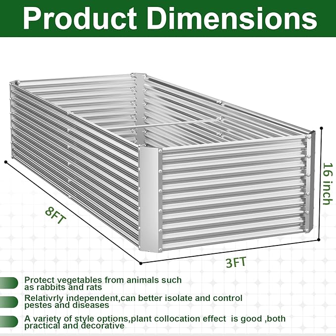 2 Pack Tall 8x3FT Corrugated Galvanized Steel Raised Garden Bed Outdoor - Image 6