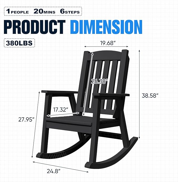 Devoko PP Material Rocking Chair Outdoor Indoor All Weather High Back Patio - Image 3