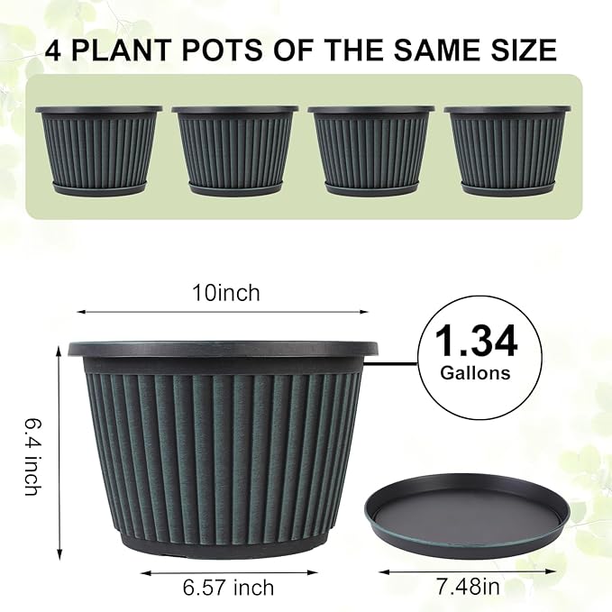 Planter-Pots-for-Plants-Indoor-Outdoor, 4 Pack 10 Inch Plastic Flower Pots - Image 4
