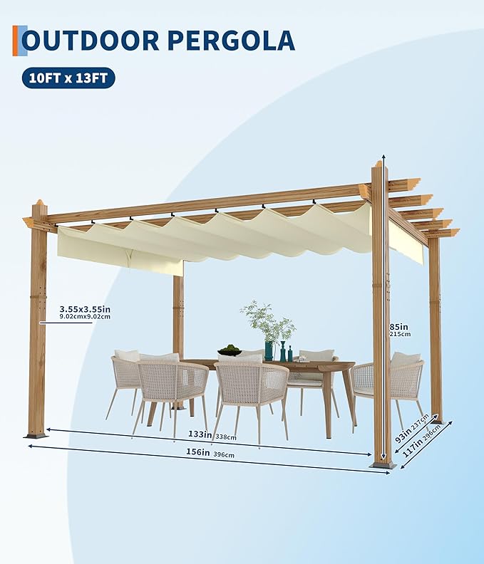 GarveeLife 10 x 13 ft Wood-Grain Aluminum Pergola Outdoor Pergola - Image 6