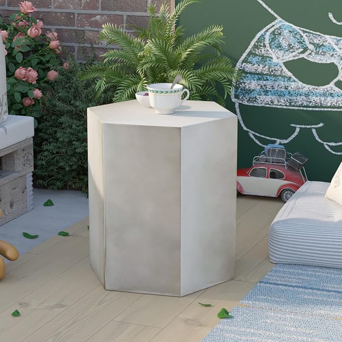 COSIEST Concrete Accent Table, Hexagon Patio Side Table 14.5''Wx16''H, Modular - Image 3