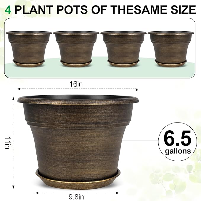 16 inch Plant Pots Outdoor Planters，4 Pack Large Plastic Flower Pot - Image 4