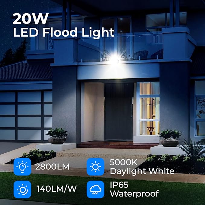 CINOTON 20W LED Flood Lights Outdoor, IP65 Waterproof Exterior Security Wall - Image 5