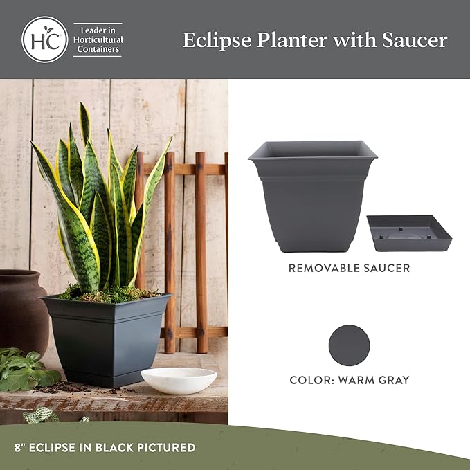 The HC Companies Eclipse Square Plastic Planter w/ Attached Saucer - Image 2