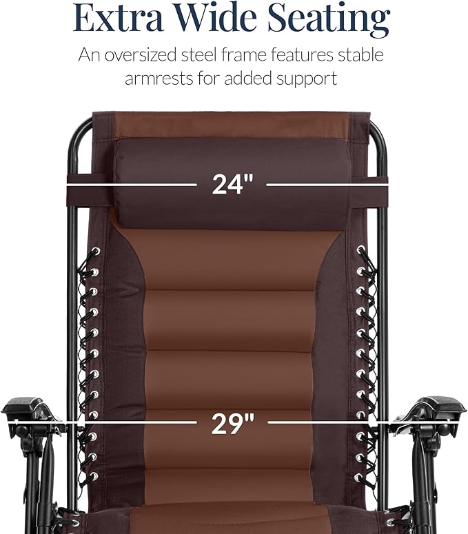 Best Choice Products Oversized Padded Zero Gravity Chair, Folding Outdoor Patio - Image 3