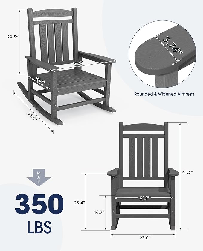 KINGYES Oversized Outdoor Rocking Chair Set of 2, HDPE Patio Rocking Chairs - Image 3