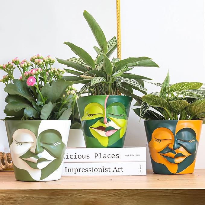 GUGUGO Face Planters Pots with Drainage, Abstract Gardening Pots - Image 4