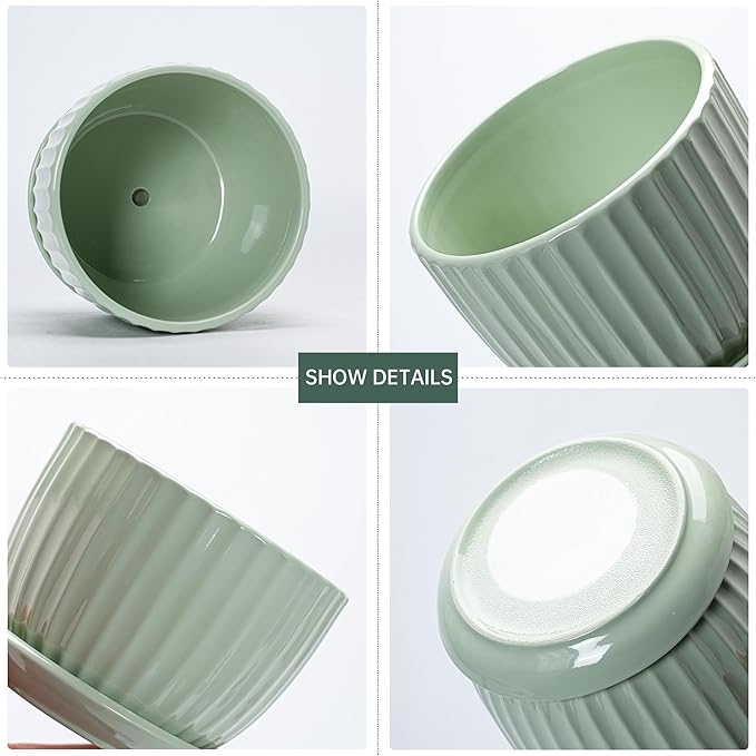 Ton Sin Flower Pots, Light Green Ceramic Plant Pots Set of 3, Small Glazed - Image 4