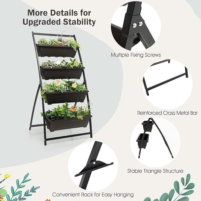 Giantex 2 Pcs 5.2FT Vertical Raised Garden Bed, 4-Tier Elevated Planter Box w/4 - Image 6
