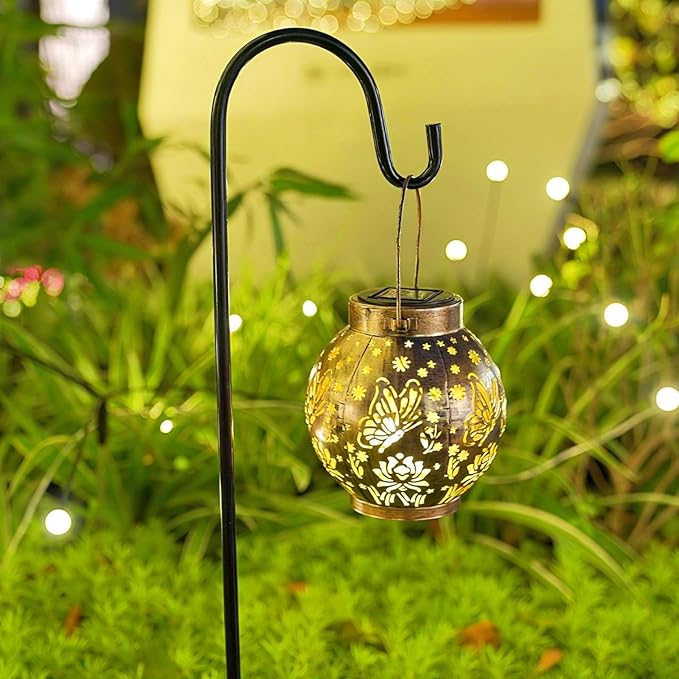 2 Pack Outdoor Solar Hanging Lantern Lights Metal LED Decorative Lamp - Image 4