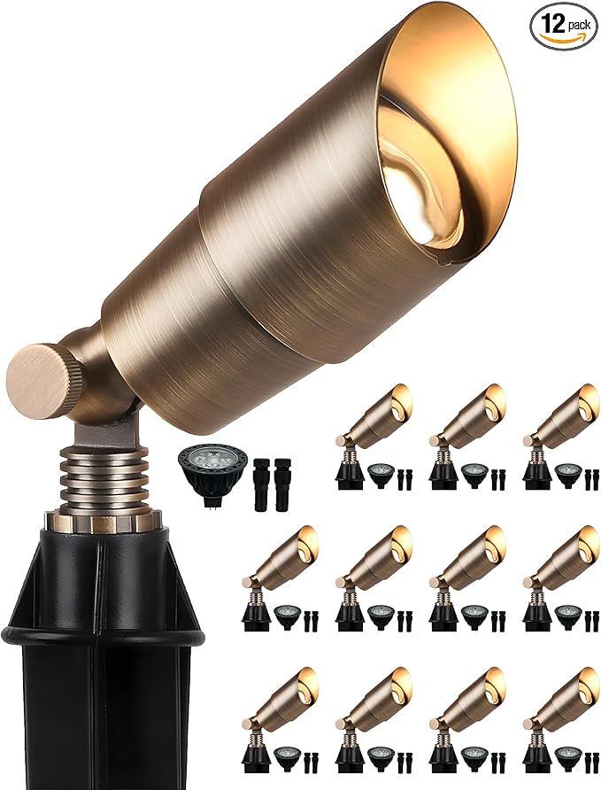 PARTPHONER Solid Brass Low Voltage Landscape Lighting, Wired 12V LED Landscape by PARTPHONER