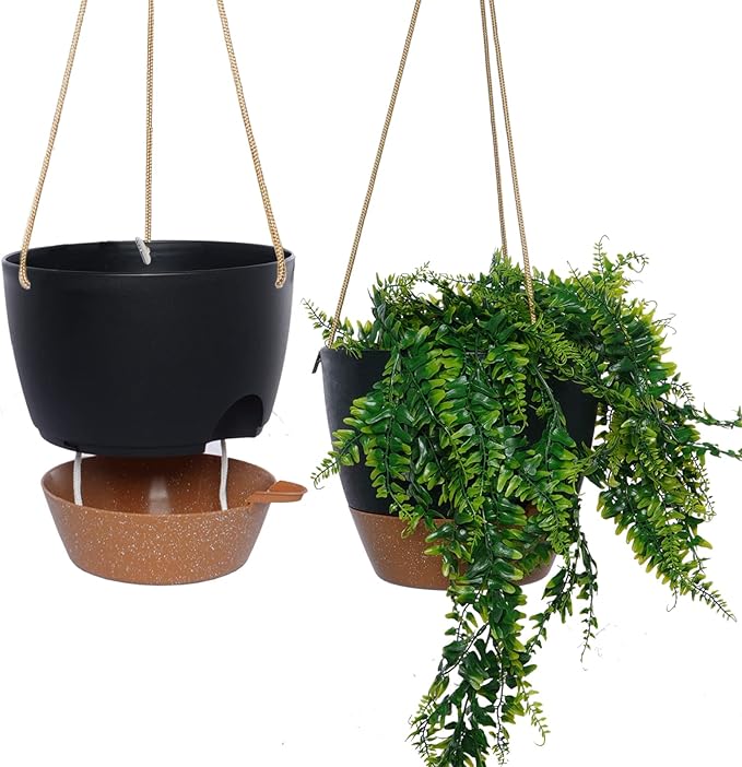 8 inch Hanging Planters, 2 Pack Self Watering Hanging Pots by SwinDuck