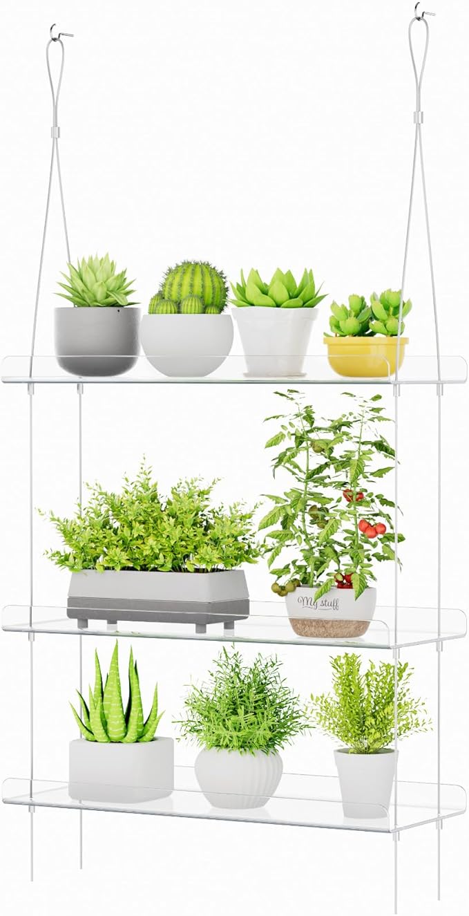 Lifewit 3-Tier Window Plant Shelves 15", Acrylic Adjustable Hanging Floating by Lifewit