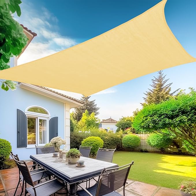KANAGAWA Sun Shade Sail Curved 10'X13' Beige Rectangle Outdoor Shade Cover UV by KANAGAWA
