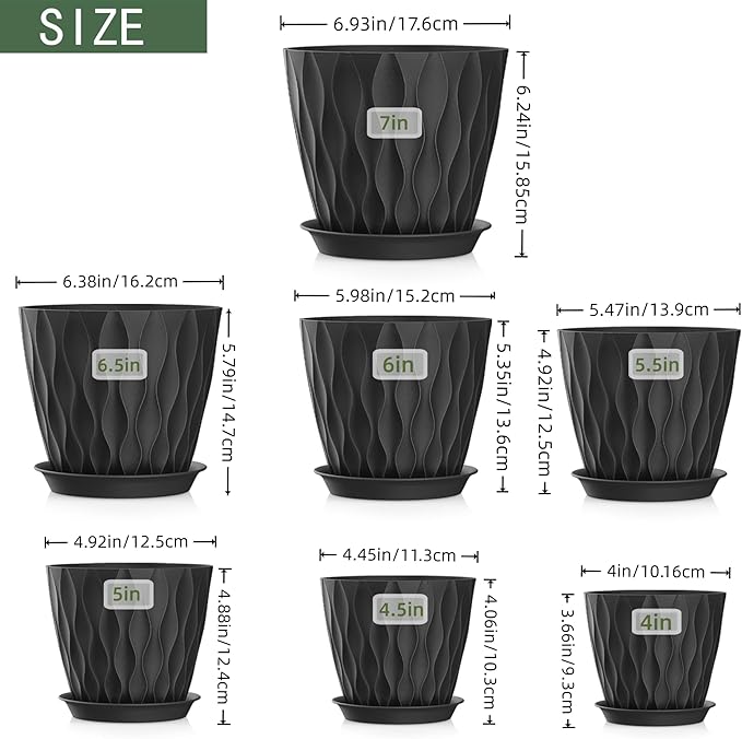 4/4.5/5/5.5/6/6.5/7 Inch Plant Pots, 7 Pack Flower Pots - Image 2