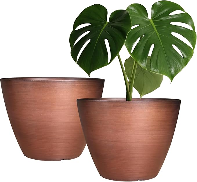 2 Pack Plastic Plant Pots with Drainage Holes, 8 inch Planter by Vanslogreen