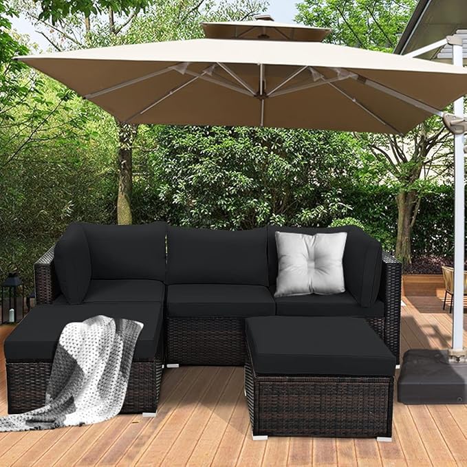 Tangkula 5 Piece Patio Rattan Furniture Set, Outdoor Sectional Rattan Sofa Set - Image 3
