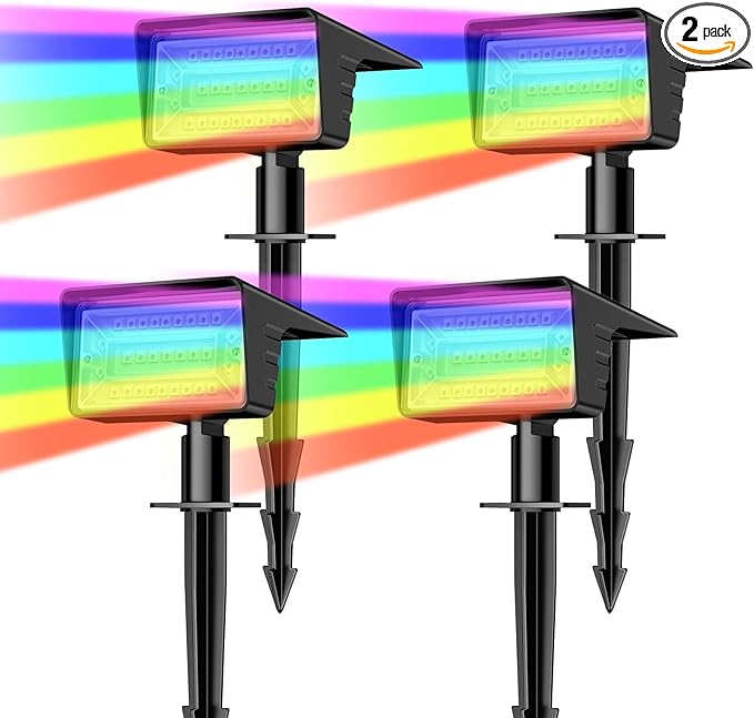 Solar Spot Lights Outdoor with 7 Lighting Modes RGB, 4 Pack Solar Color by Unknown