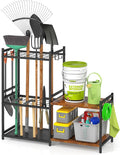 Garage Tool Organizer with 2-tier Wooden Shelves, Yard Tool Organizer by DAOUTIME