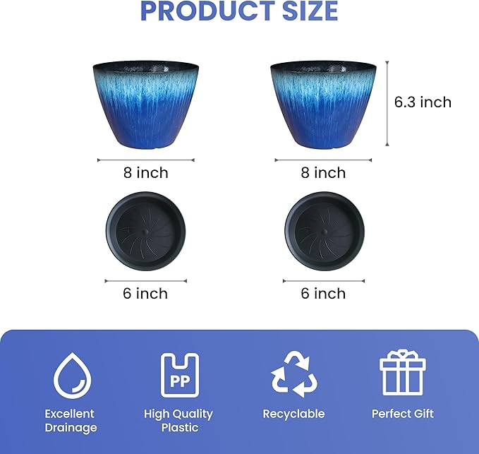 Pack of 2 Flower Pots, Plastic Plant Pots - Image 2