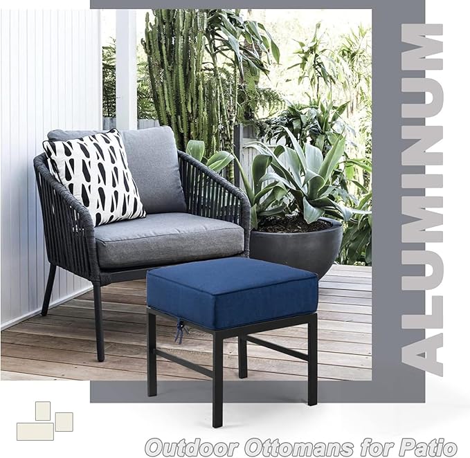 2 Pieces Outdoor Patio Ottomans, Assembled Aluminum Outdoor Ottoman - Image 8