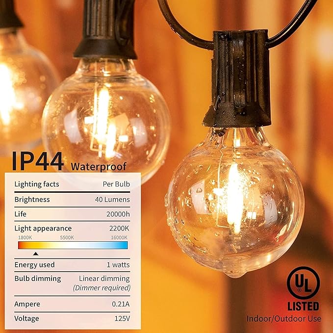 Brightown Led String Lights Outdoor 55Ft G40 Patio Lights - Image 8