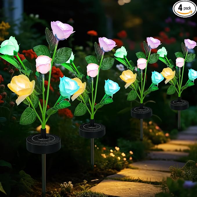 Upgraded Solar Garden Lights, 4 Pack Outdoor Solar Lights, New Round Panel by Unknown