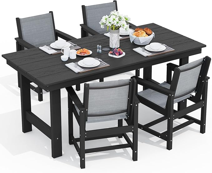 SERWALL 5 Piece Patio Dining Sets, Outdoor HDPE Dining Furniture Set by SERWALL