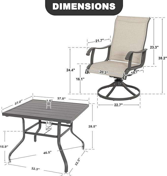 NUU GARDEN 5-Piece Outdoor Patio Dining Set, Slatted 37’’ Square Table - Image 2