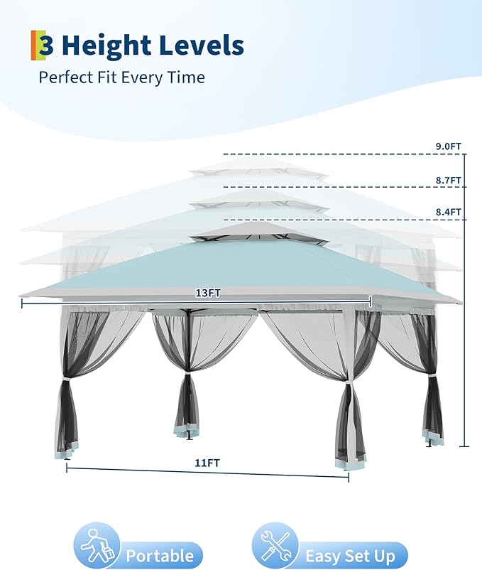 Canopy Tent 13x13 ft, Pop Up Gazebo One-Push Setup - Image 3