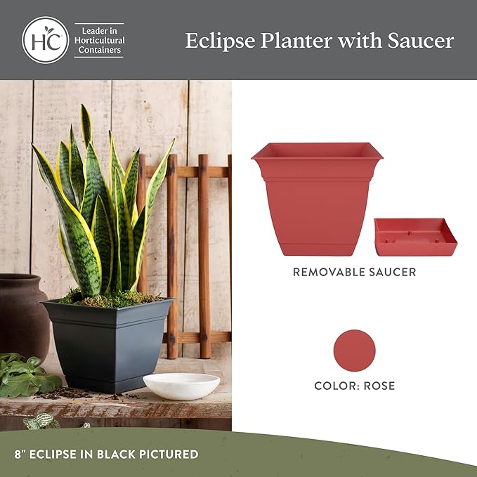 The HC Companies Eclipse Square Plastic Planter w/Attached Saucer - Image 2
