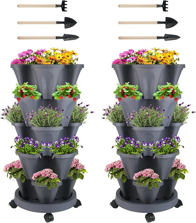 GameXcel Vertical Planter 5 Tier Stackable Planters Garden Planters Strawberry by GameXcel