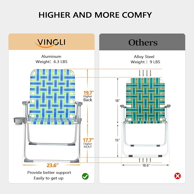 VINGLI Folding Aluminum Webbed Oversized Lawn Chairs - Image 3