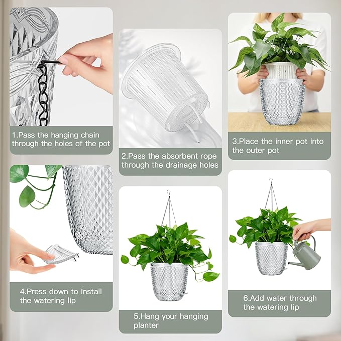 QCQHDU Self Watering Hanging Pots, 2 Pack 7.2 Inch Hanging Planters - Image 6