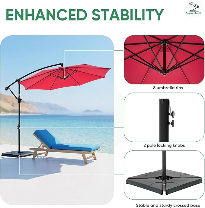 NEWBULIG 10FT Patio Umbrella, Offset Cantilever Outdoor Patio Table Umbrella - Image 4