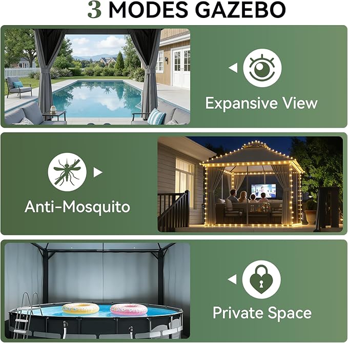 Aoxun Outdoor Gazebo for Patio 10x10, Metal Frame Canopy - Image 8