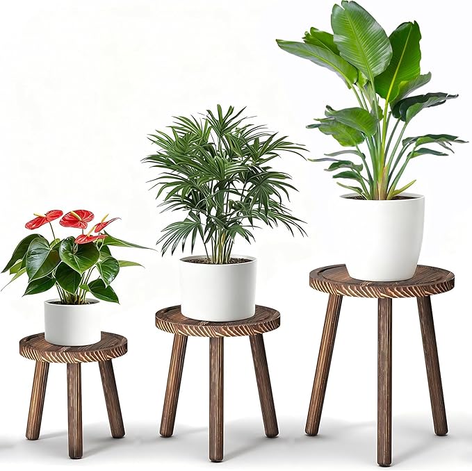 3 Pack Plant Stand Indoor Outdoor Mid-Century Modern Plant Stool Wooden Plant by Unknown