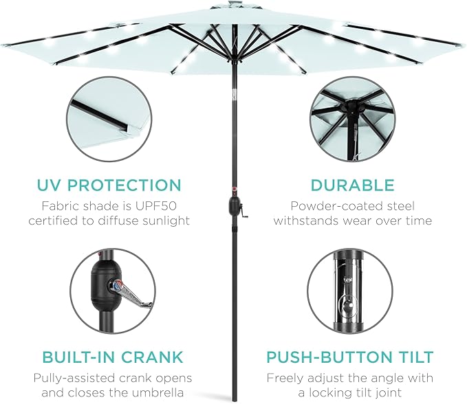 Best Choice Products 10ft Solar Polyester LED Lighted Patio Umbrella w/Tilt - Image 5