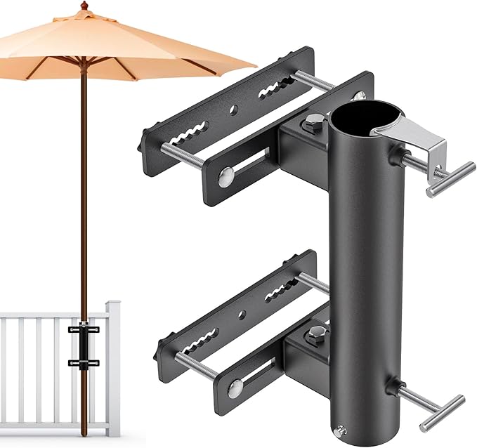 Heavy Duty Deck Railing Umbrella Holder, Adjustable Patio Umbrella Stand by Lifeswell