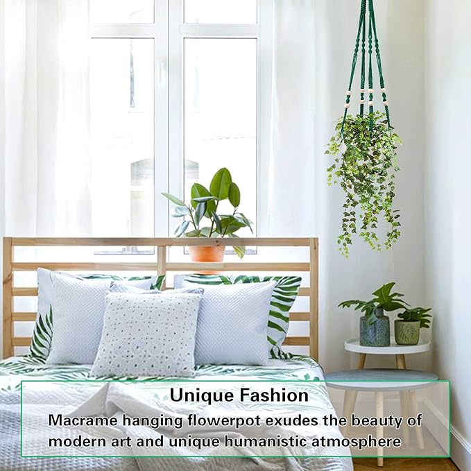 Augshy Macrame Plant Hangers Dark Green Hanging Planters - Image 5