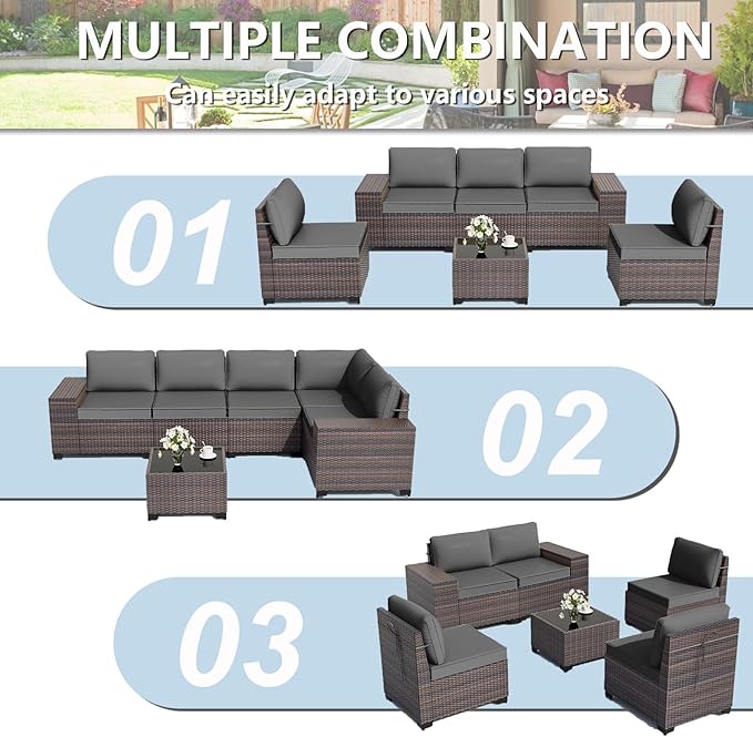 ALAULM 6 Pieces Patio Furniture Set, Oversized Seat/Armrest and High Back - Image 7
