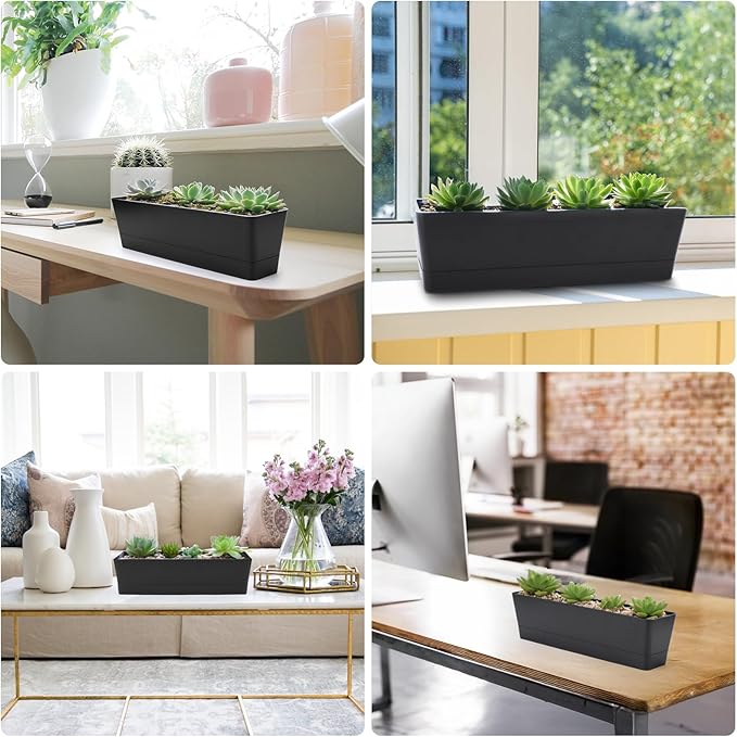 GREANER Black Rectangle Window Boxes, 3 Pack 12x3.8 Inch Herb Planters - Image 6