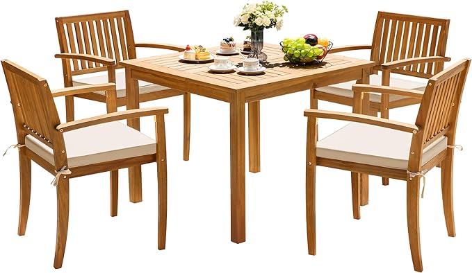 Greesum 5 Piece Patio Dining Set Outdoor Solid Wood Furniture by BuynowfromGreesum