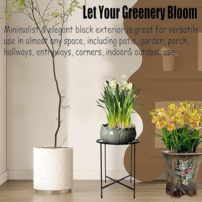 Plant Stand, 2 Pack Round Plant Stands Indoor Outdoor, Retro Design 15'' Tall - Image 2