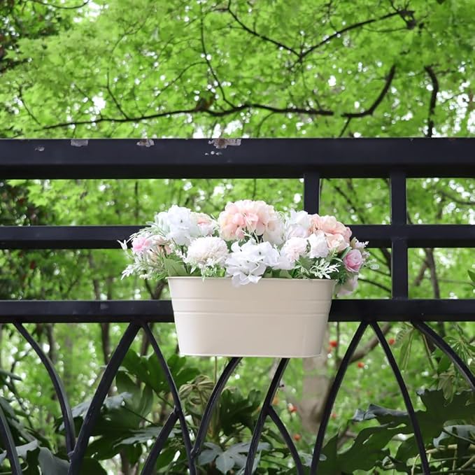 Meltset 3 Pack Metal Iron Hanging Flower Pot, Oval Railing Fence Garden Balcony - Image 5