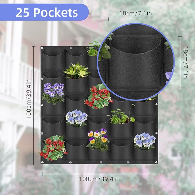 25 Pockets Hanging Planter Bags, Hanging Vertical Wall Mounted Plant Planting - Image 3